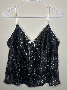 Jones New York Black Satin Polka Dot Cami with White Trim